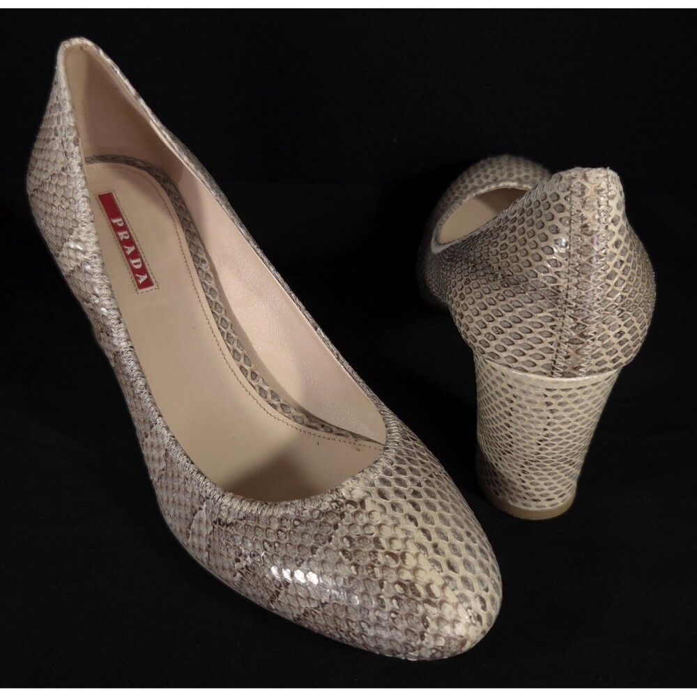 Vintage Prada Snakeskin Block Heel Pumps US 8.5 EU 38.5 Womens Leather $1200